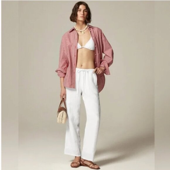 J.Crew Soleil Pant Linen White Straight Leg Size Small - Picture 1 of 11